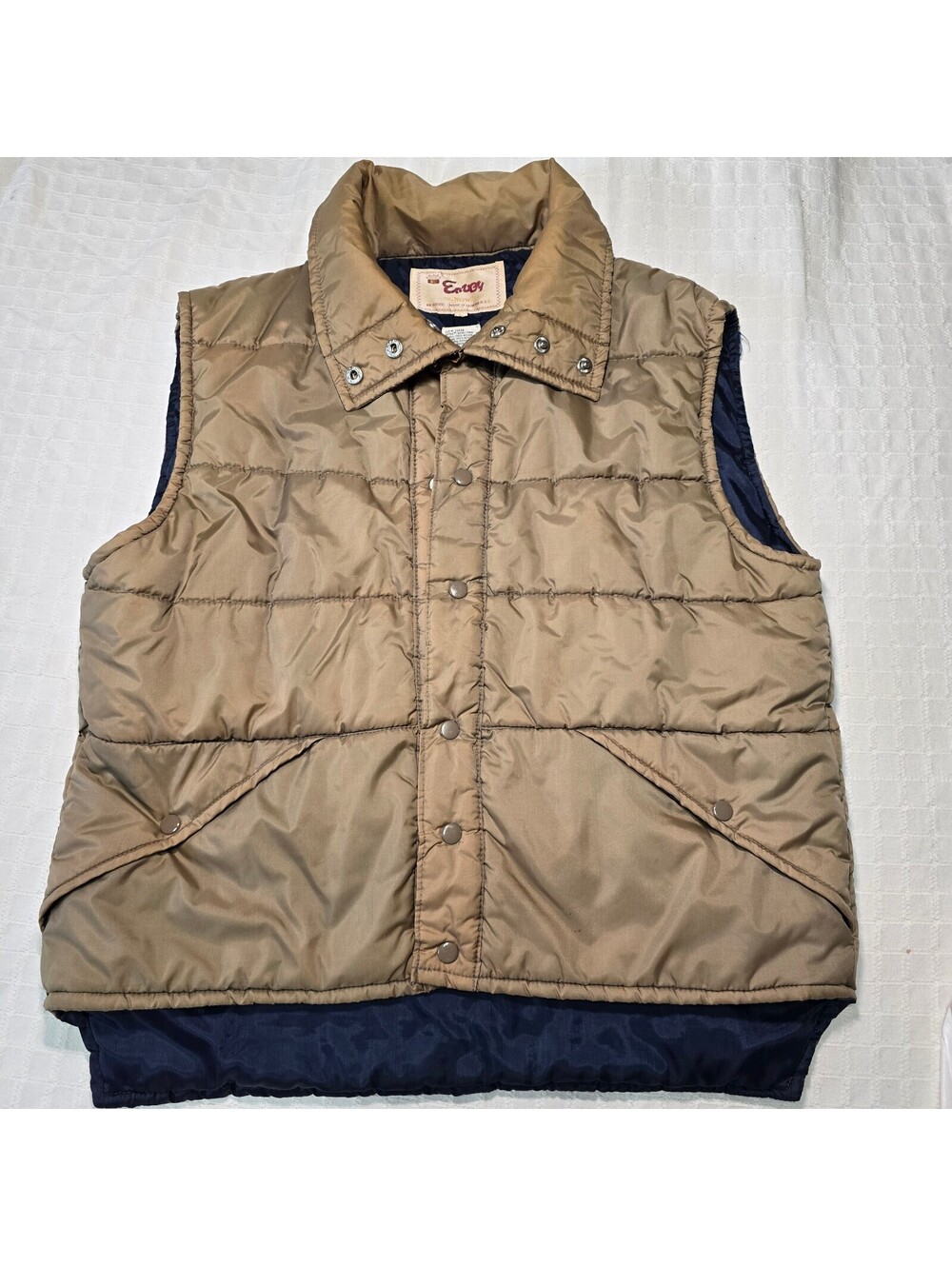 Vtg 70s 80s Envoy The Now Jacket Puffer Vest Two Tone Tan Blue Mens L Workwear